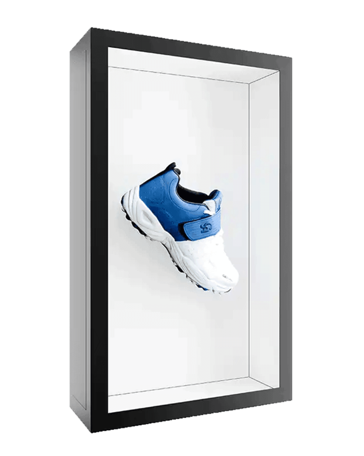 Holobox display showing a sneaker as a 3D hologram