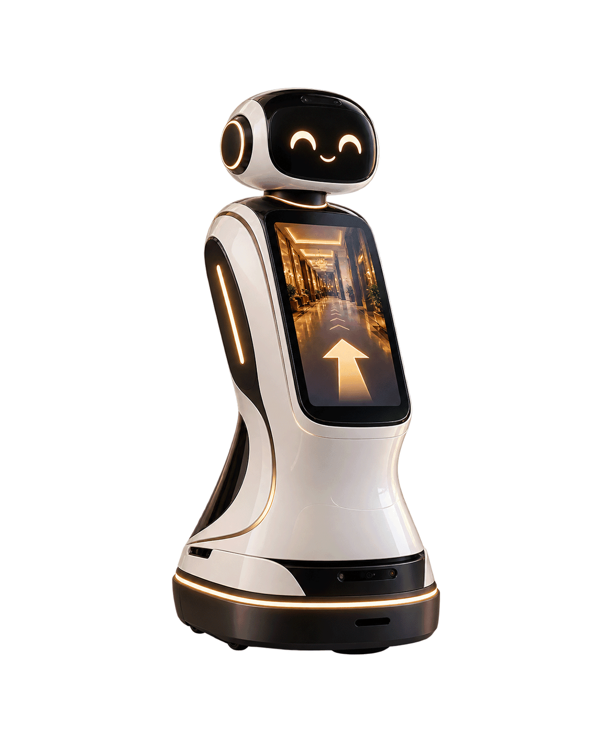 Robot Concierge with a screen showing the way to a room